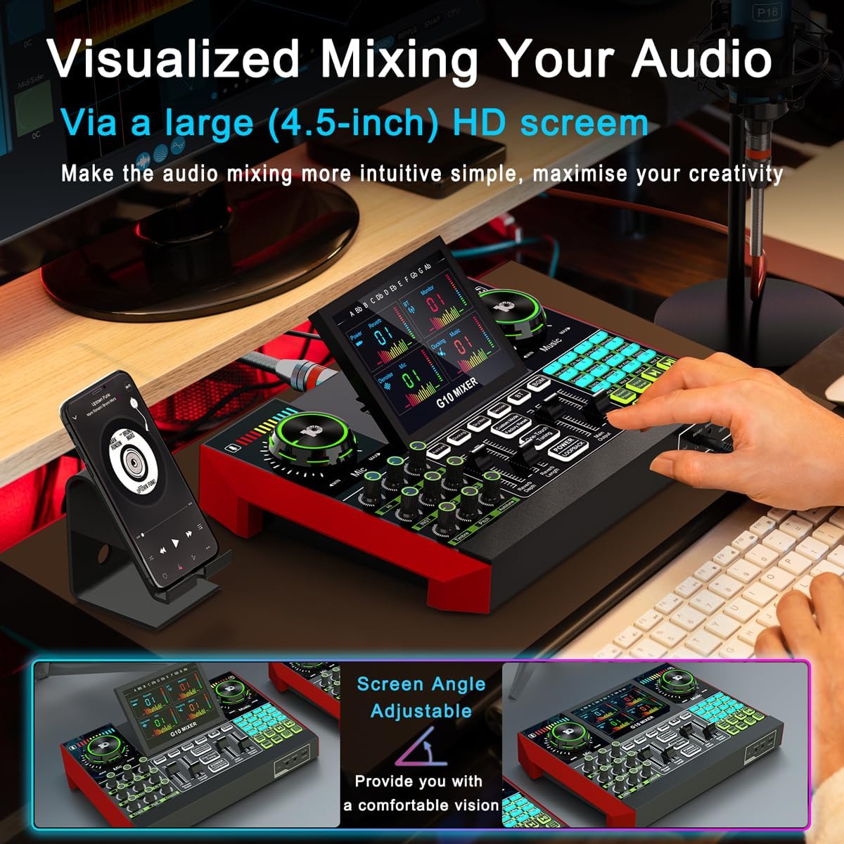 G10 Sound Card Board Voice Cha Stnger, All-in-one XLRudio DJ Mixer Equipment for Phone PC Online Live Streaming Podcasting Recording - Image 3