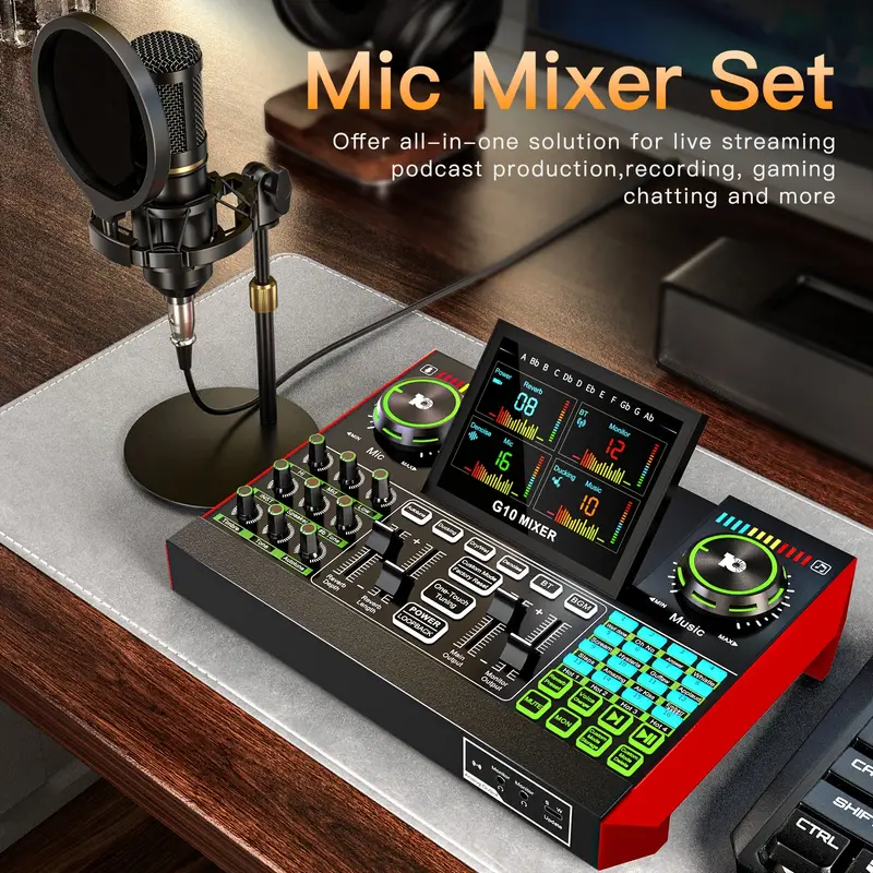 G10 Sound Card Board Voice Cha Stnger, All-in-one XLRudio DJ Mixer Equipment for Phone PC Online Live Streaming Podcasting Recording - Image 4
