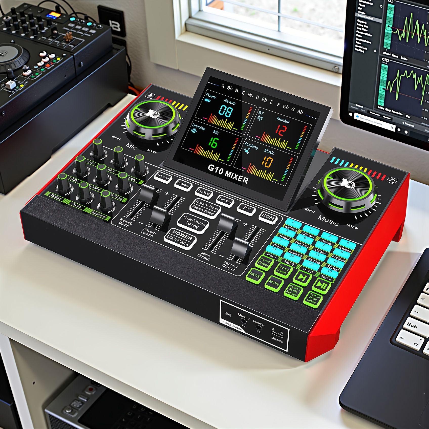 G10 Sound Card Board Voice Cha Stnger, All-in-one XLRudio DJ Mixer Equipment for Phone PC Online Live Streaming Podcasting Recording